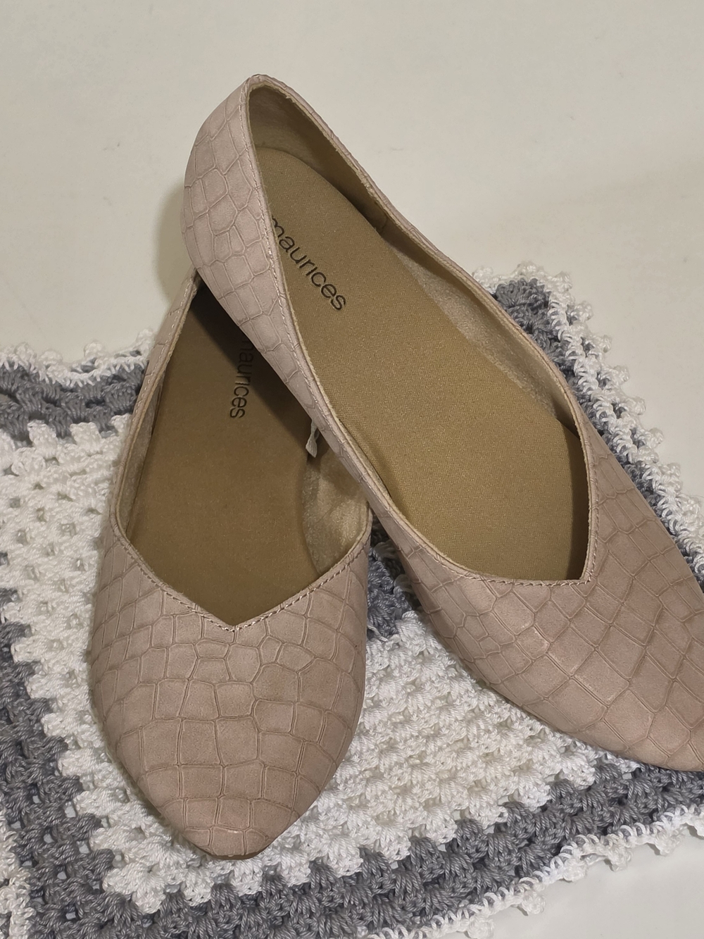 maurices Women's Beige Crocodile Textured Synthetic Slip-On Flats 8.5M